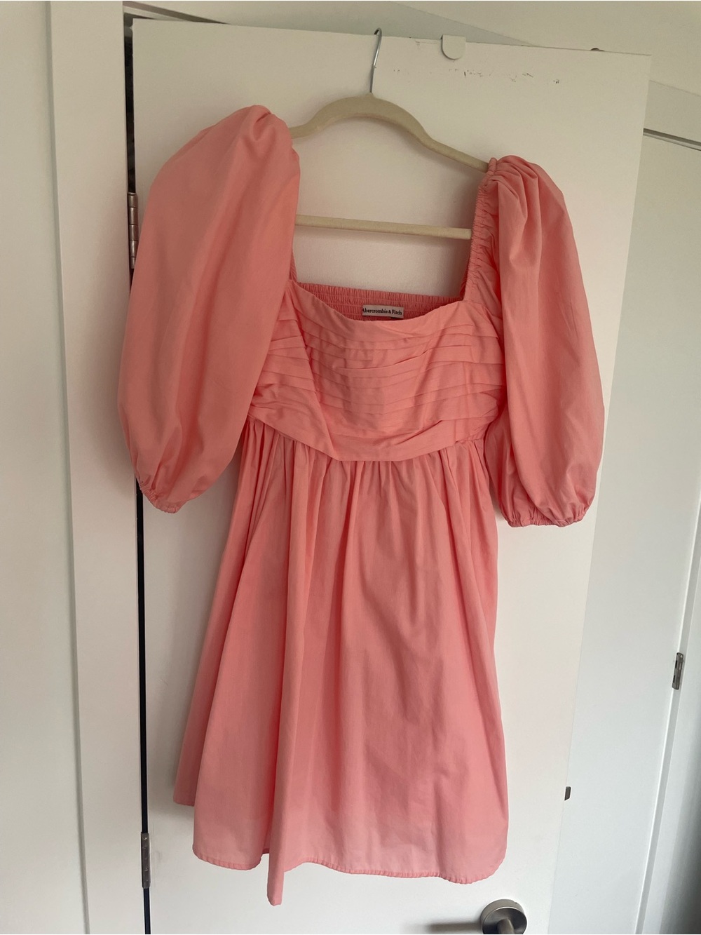 Abercrombie & Fitch Coral Pink Puff-Sleeve Mini Dress - worn only once - Picture 2 of 3